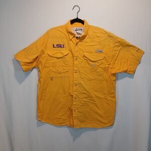 Columbia LSU Men L shirt 100% cotton fishing sports football Louisiana college